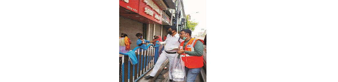 Civil Defence Volunteers engaged in food distribution  during COVID-19